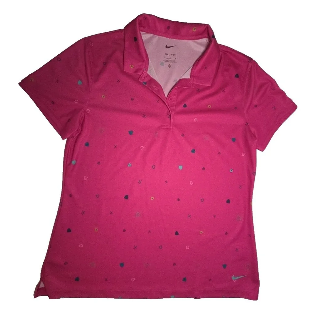 Nike Golf Youth Medium Pink Dri-Fit Button Down Polo